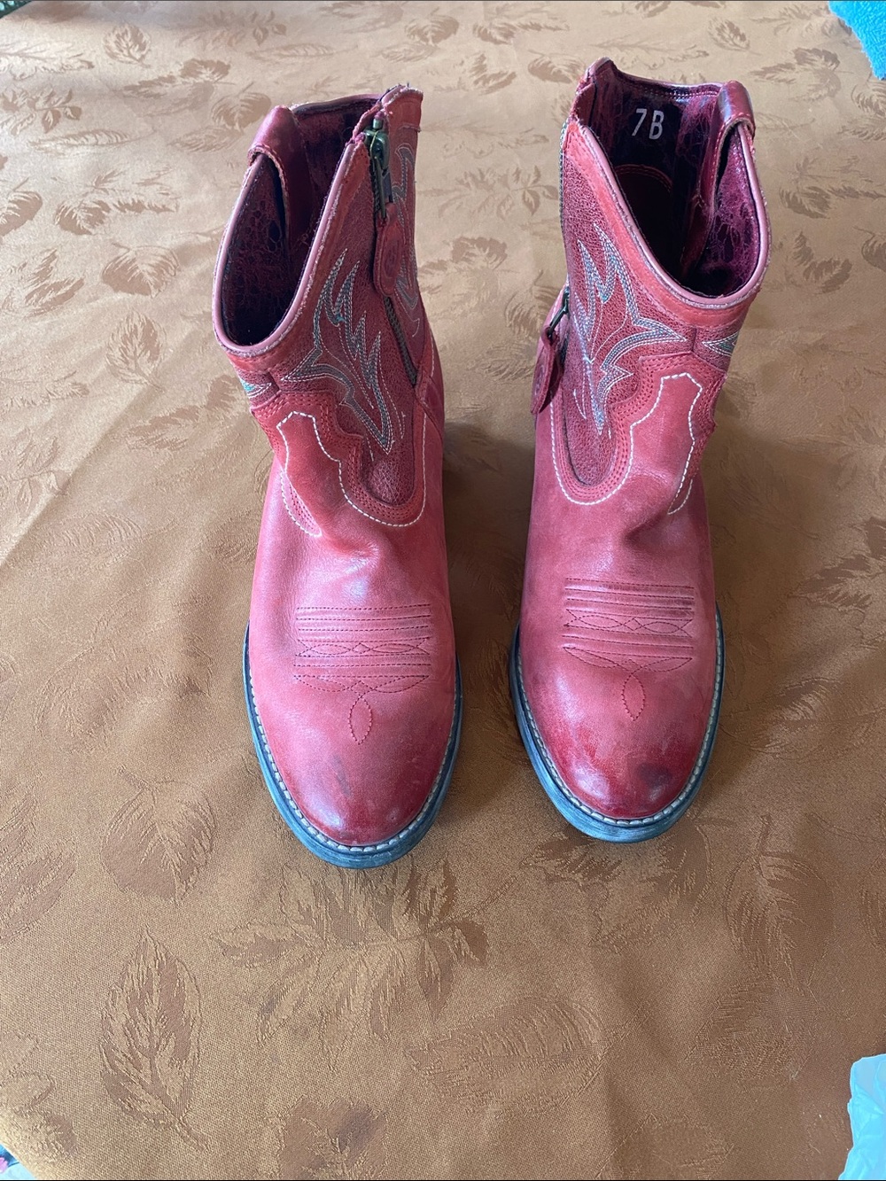 Women’s Red Leather Western Ankle Boots